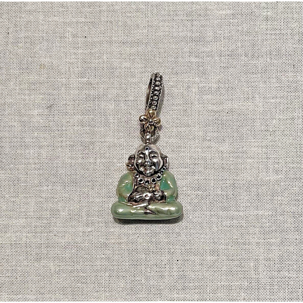 BARBARA BIXBY SS/18k Lt Green BUDDHA ENAMEL Enhancer/Charm RARE early version